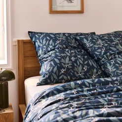 Lot de 2 taies d'oreiller fleurs d'oranger en percale de coton 63x63cm - bleu