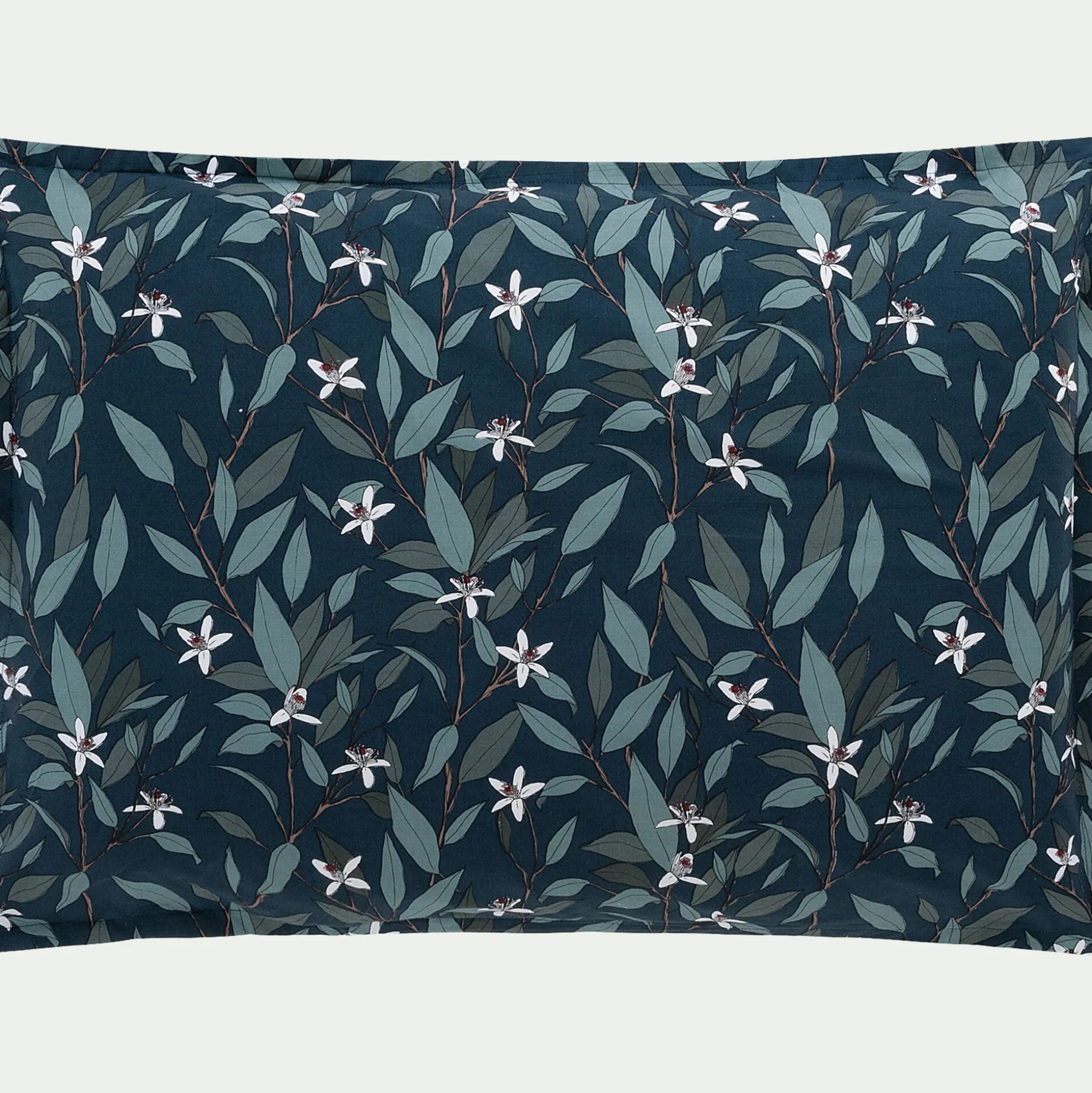 Lot de 2 taies d'oreiller fleurs d'oranger en percale de coton 50x70cm - bleu