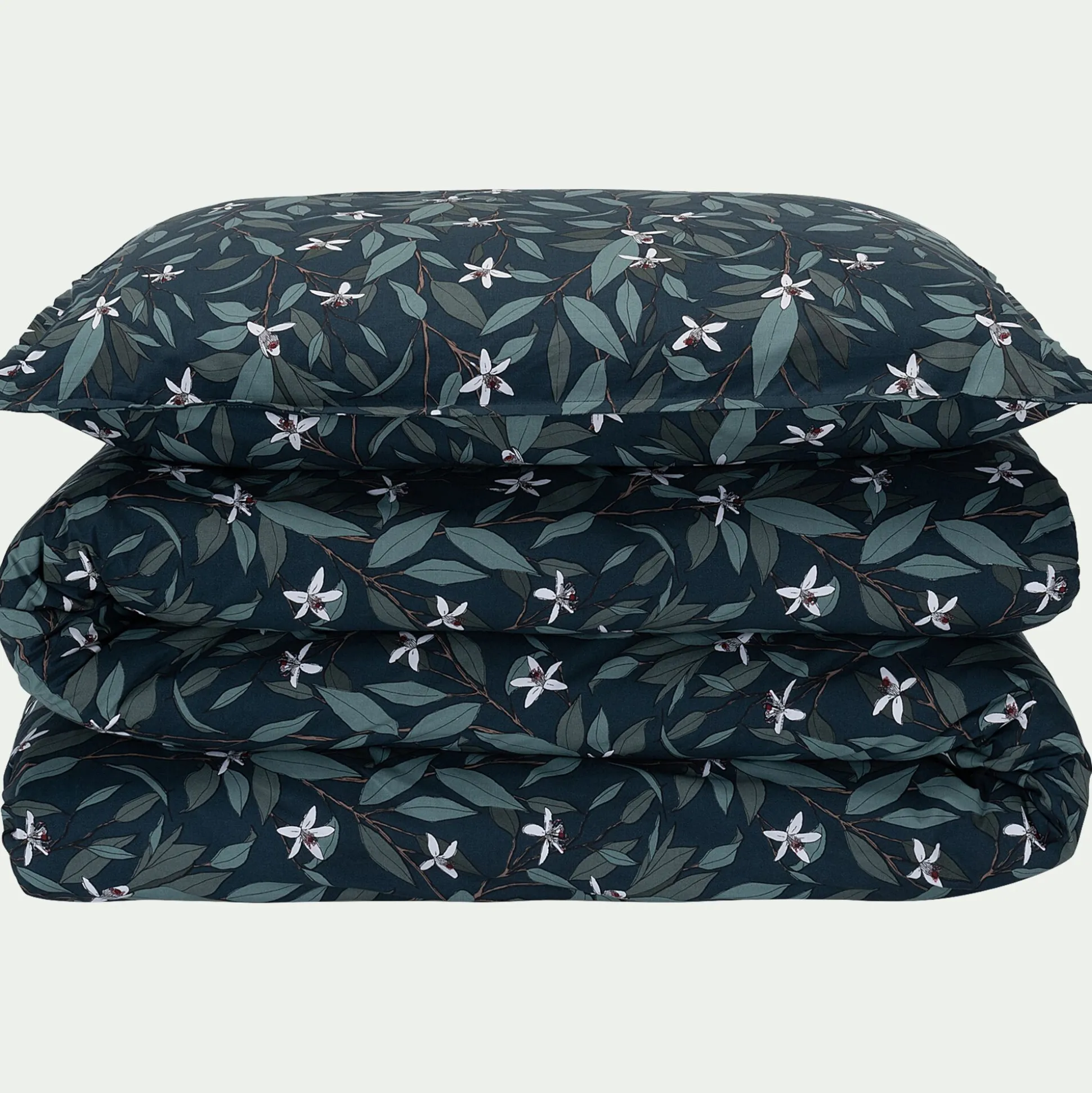 Lot de 2 taies d'oreiller fleurs d'oranger en percale de coton 50x70cm - bleu