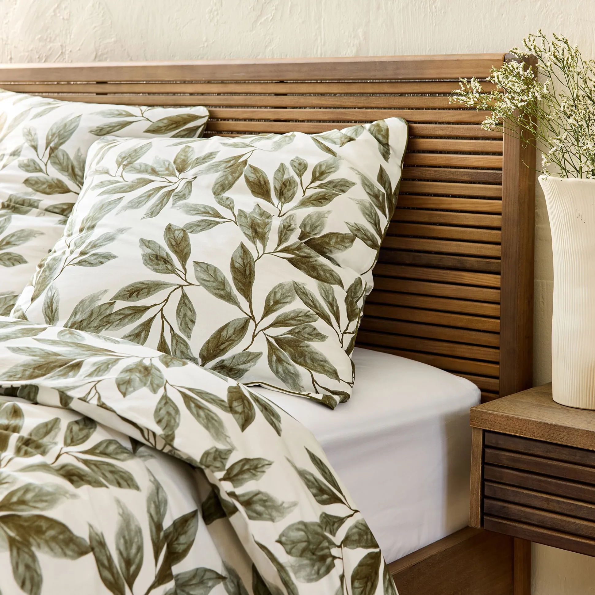 Lot de 2 taies d'oreiller motif végétal en coton 65x65cm - vert