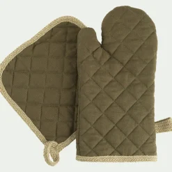 Lot de manique et gant de cuisine - vert garrigue