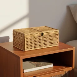 Malle en bois de pin et cannage - naturel H14,5xL37cm