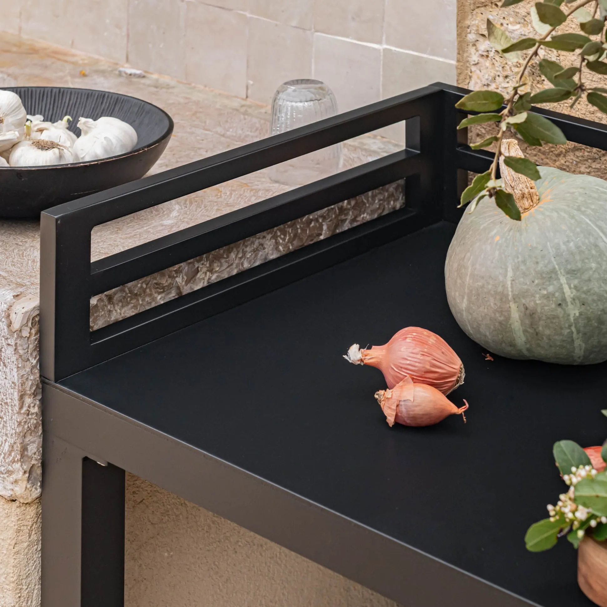 Meuble d'angle de cuisine extérieure en métal - noir