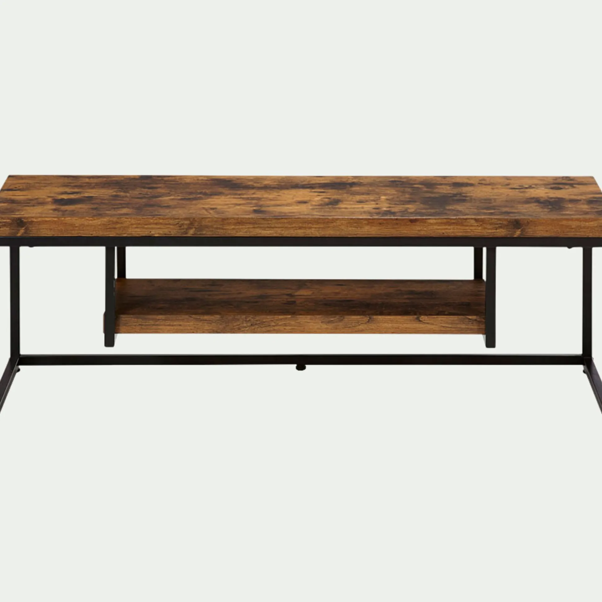 Meuble TV 2 plateaux effet bois et acier - 120cm - marron