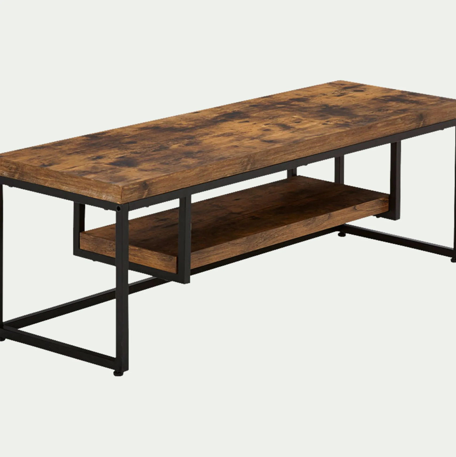 Meuble TV 2 plateaux effet bois et acier - 120cm - marron