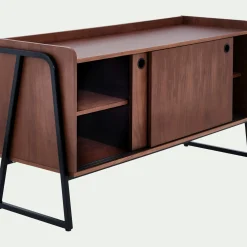 Meuble TV 2 portes en bois L120xl40xH65cm - bois foncé