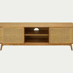 Meuble tv 2 portes en bois et cannage L160cm - bois clair