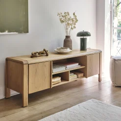 Meuble TV en chêne massif 2 portes - bois clair