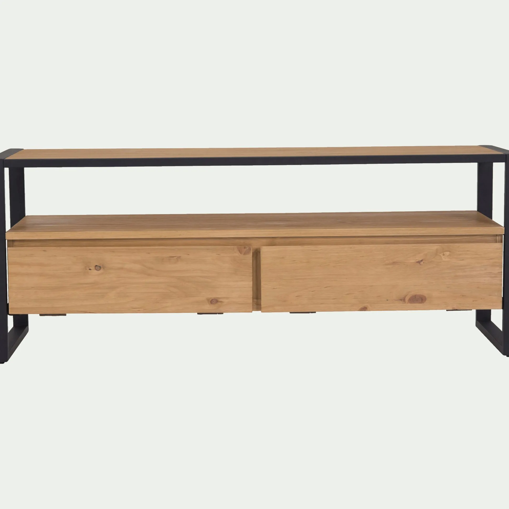Meuble TV en pin massif et métal L130cm - bois clair