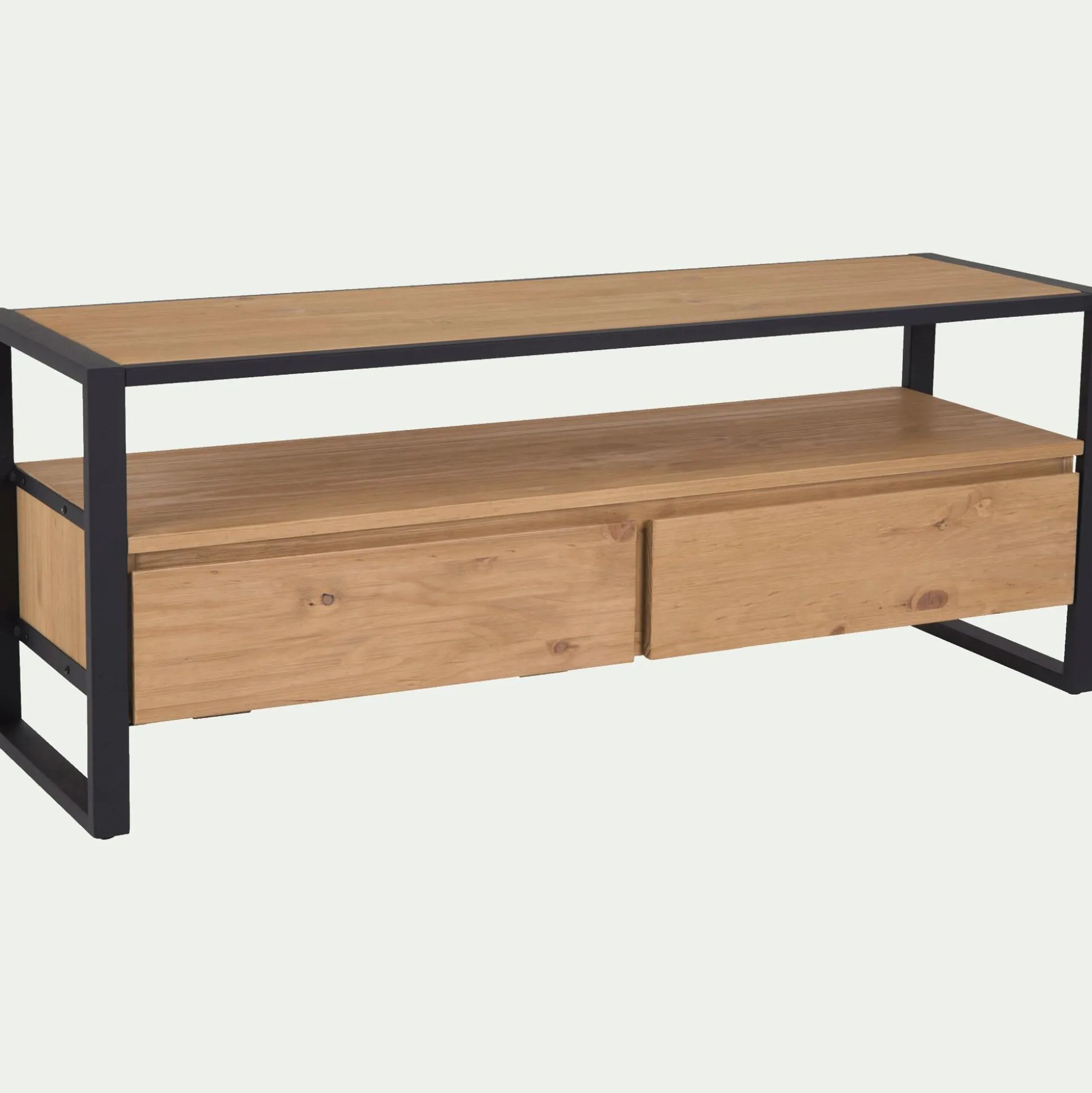 Meuble TV en pin massif et métal L130cm - bois clair