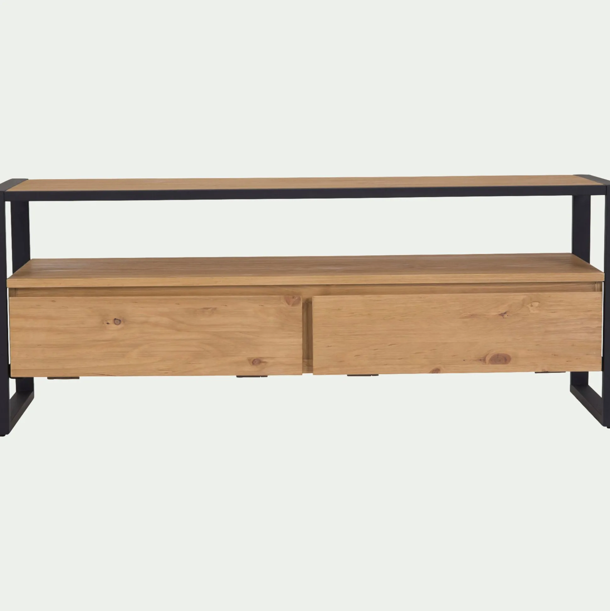 Meuble TV en pin massif et métal L130cm - bois clair