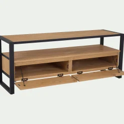 Meuble TV en pin massif et métal L130cm - bois clair