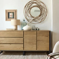 Miroir fleur circulaire en rotin D90cm - naturel