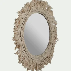 Miroir mural avec frange en coton D35cm - blanc