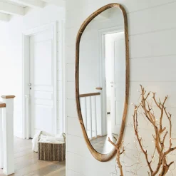 Miroir ovale en bois de manguier H120cm - naturel