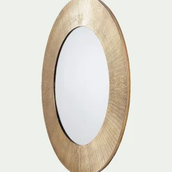 Miroir rond en aluminium côtelé - doré D88cm
