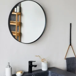 Miroir rond en bois D50cm - noir