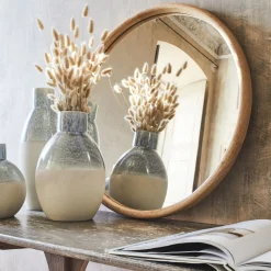 Miroir rond en bois de manguier - naturel D70cm