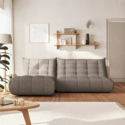 Méridienne en tissu bouclette - gris clair