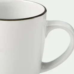 Mug en grès avec liseré noir D8,7cm - blanc