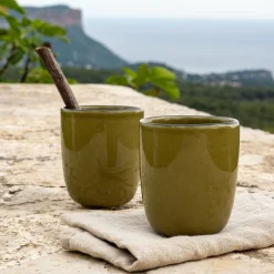 Mug sans anse en grès D8cm - vert mousse
