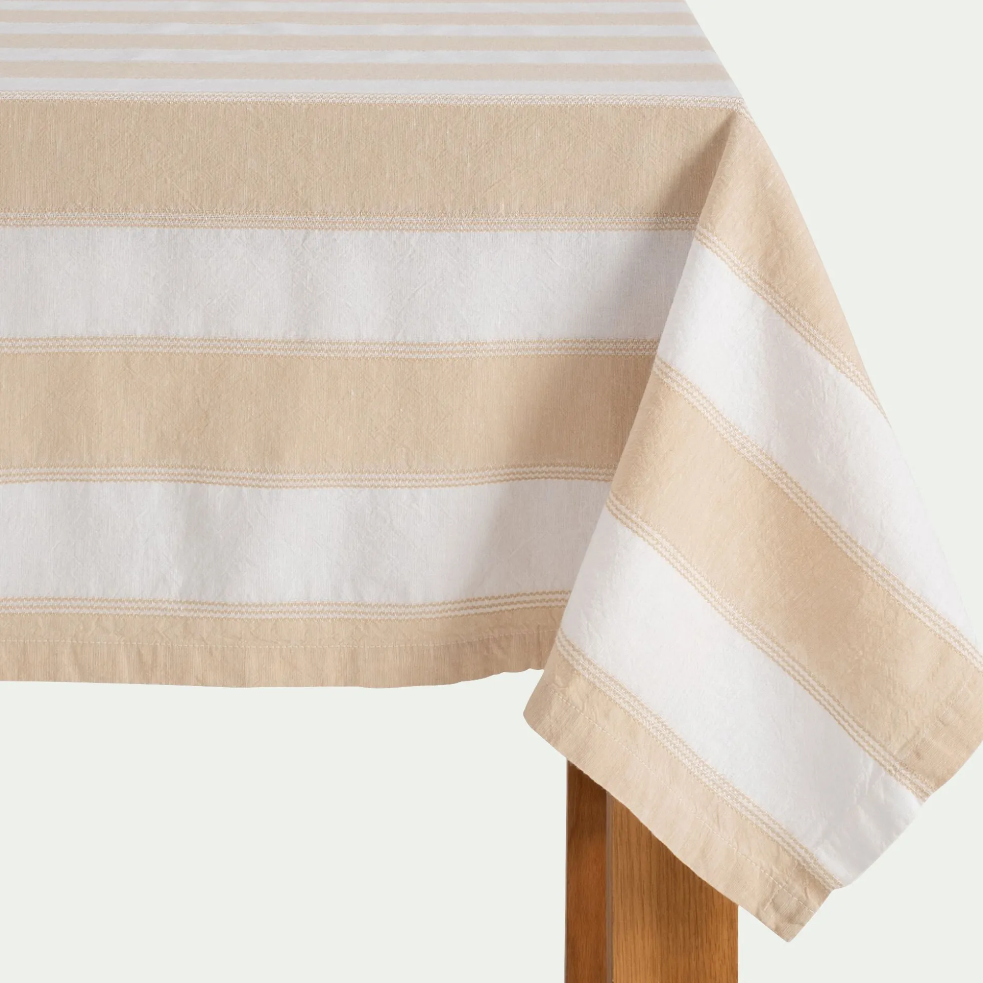 Nappe à rayures écrues en lin et coton 150x250cm - blanc