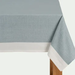 Nappe en lin et coton - bleu calaluna et naturel 170x250cm