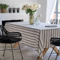 Nappe en lin et coton noir et blanc 170x250cm