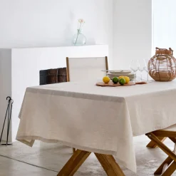 Nappe motif laurier en lin et coton - blanc 150x250cm