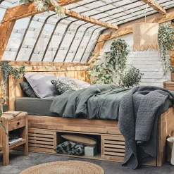 Niches de rangement en acacia massif pour lit Gaia - bois clair