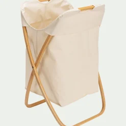 Panier à linge en polycoton et bambou H67xL46cm - blanc