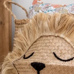 Panier déco lion en jonc de mer D40xH38cm - naturel