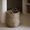 Panier déco tressé en jonc de mer H24cm - naturel