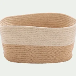 Panier de rangement bicolore en tissu H20cm - beige