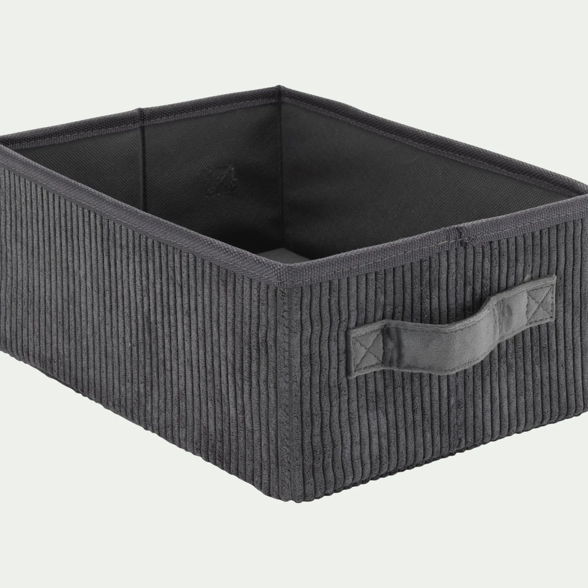 Panier de rangement en velours côtelé H12xL26xl20 cm - gris ardoise