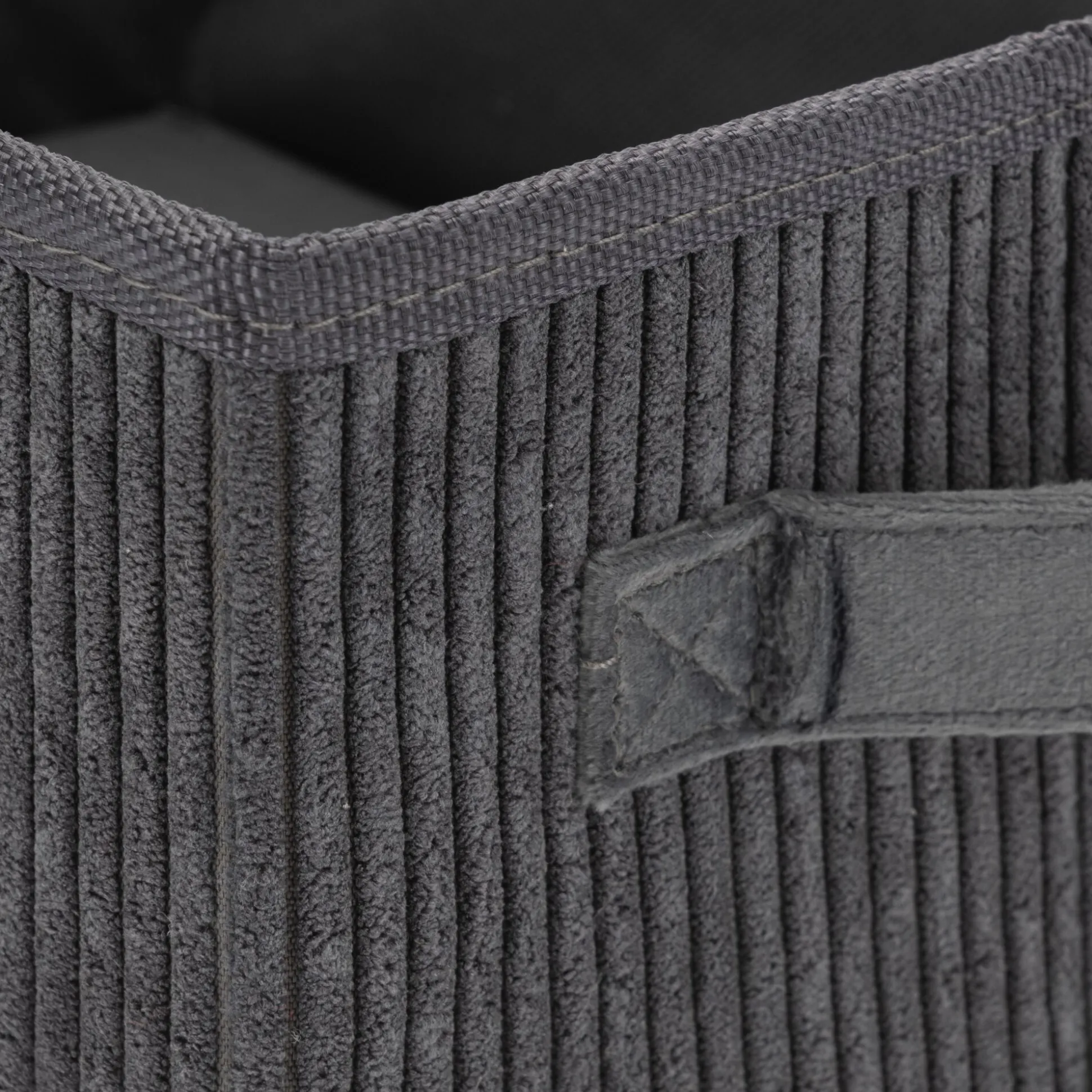 Panier de rangement en velours côtelé H12xL26xl20 cm - gris ardoise