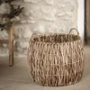 Panier rond en jonc de mer tressé H37xD45cm - naturel
