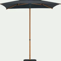 Parasol droit et sa base en aluminium effet bois 200x200cm - gris