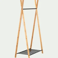 Penderie ouverte à 2 étagères en acier et bambou H173xL93cm - noir