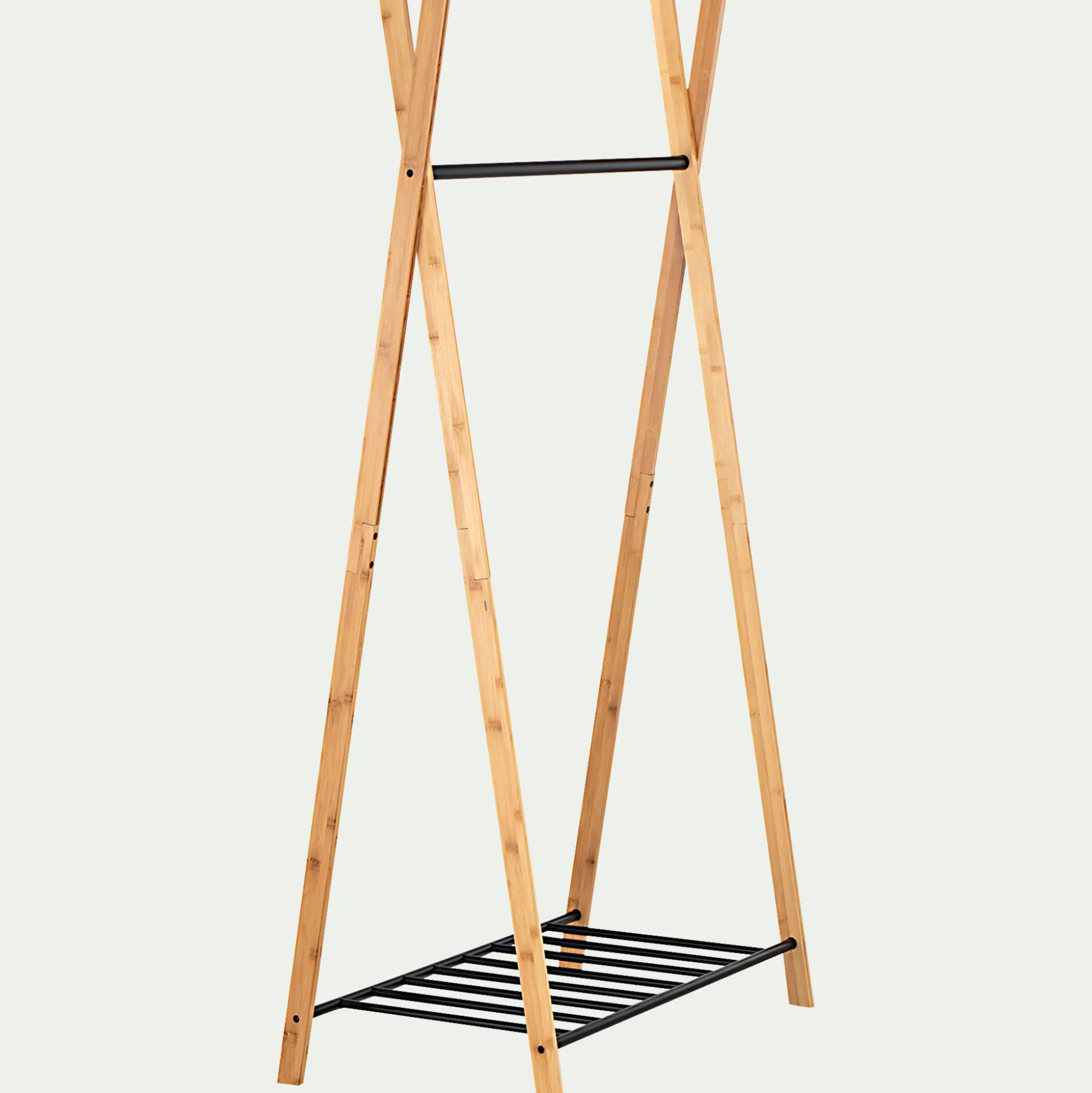 Penderie ouverte à 2 étagères en acier et bambou H173xL93cm - noir