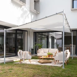 Pergola en acier avec une toile de toit suspendue en polyester - blanc