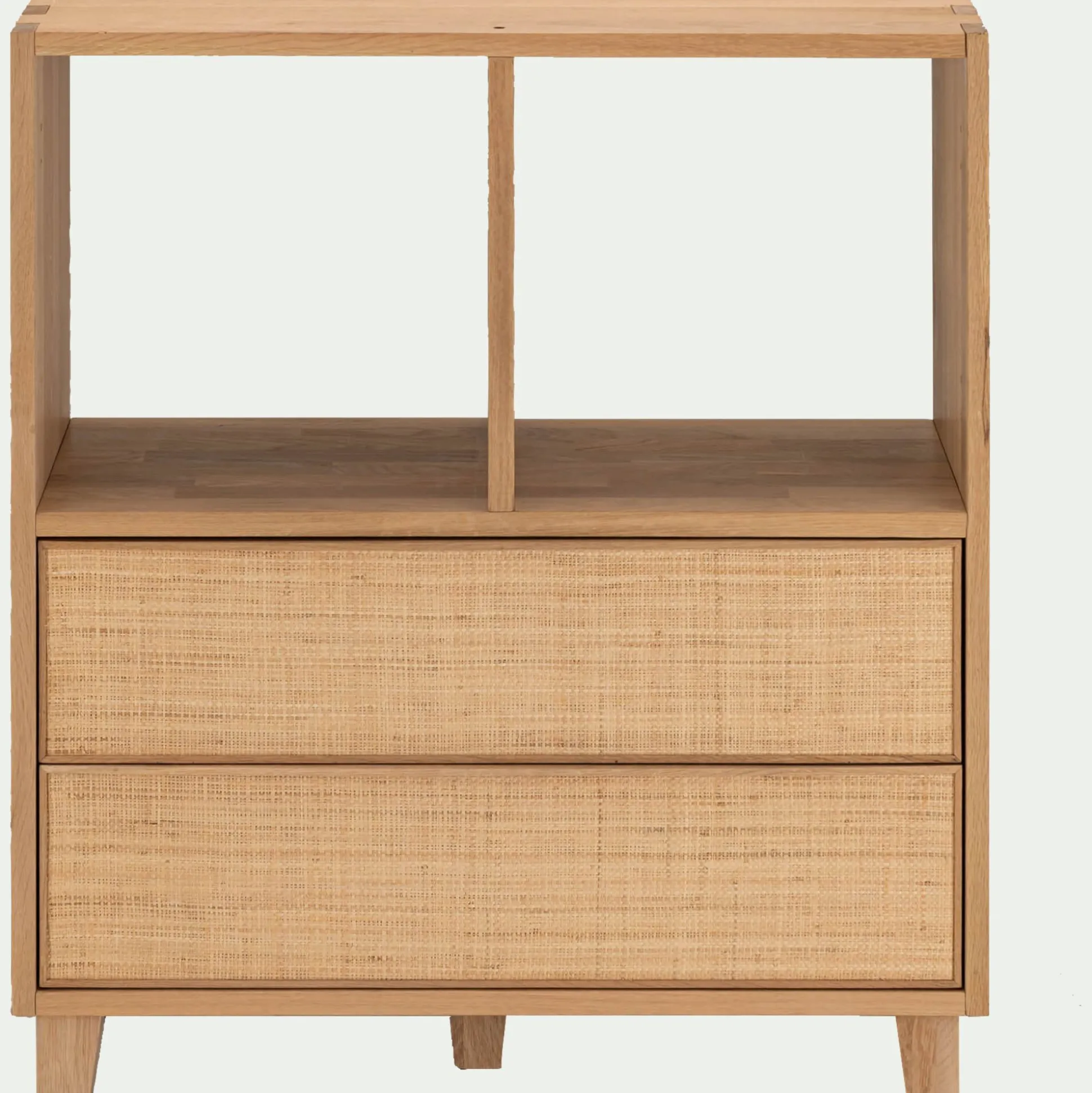 Petit buffet en bois de chêne avec 2 grands tiroirs en raphia - bois clair