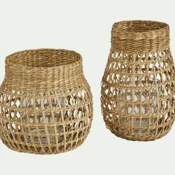 Photophore en jonc de mer H18cm - naturel