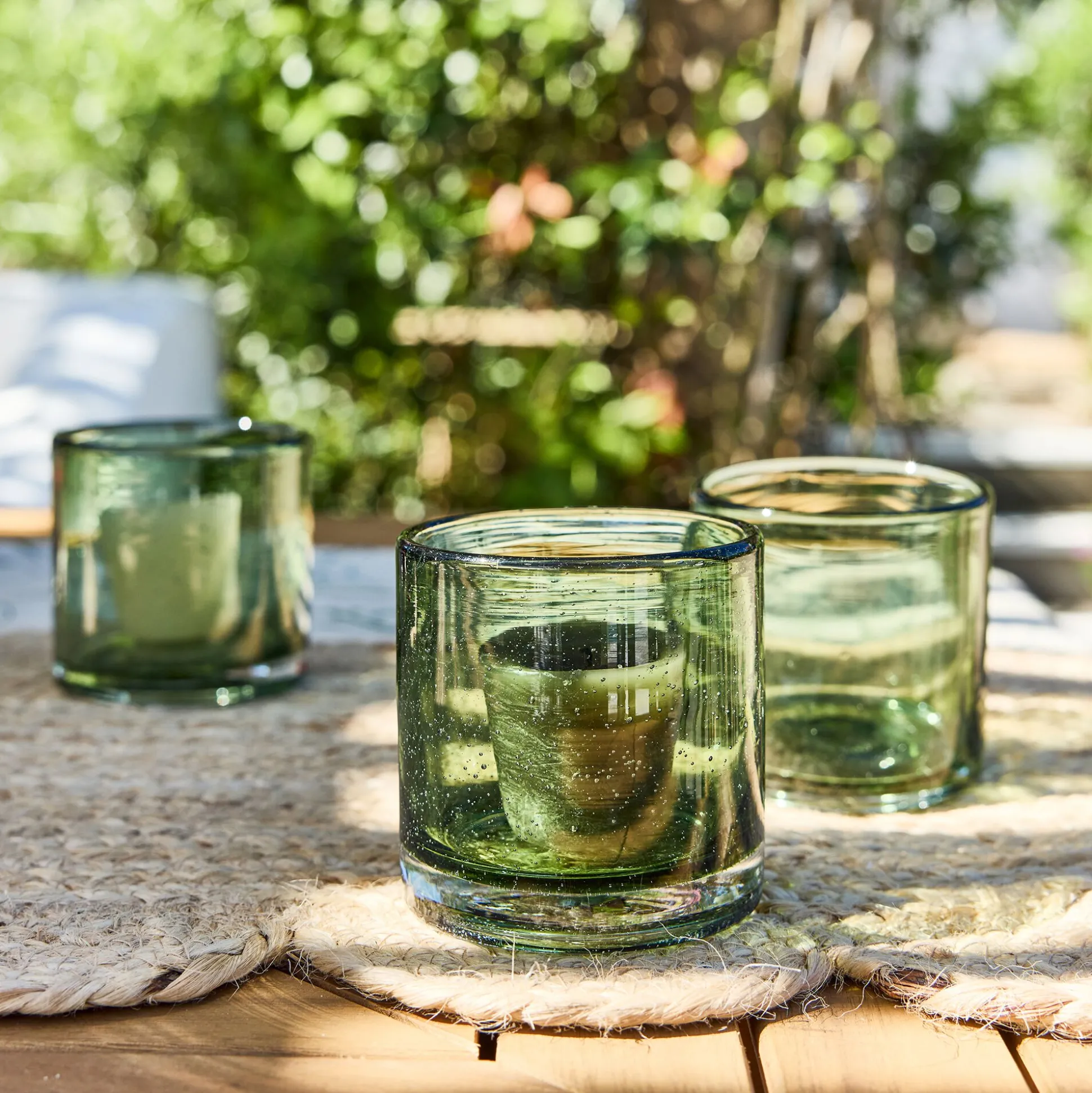 Photophore en verre bullé D8,3cm - vert