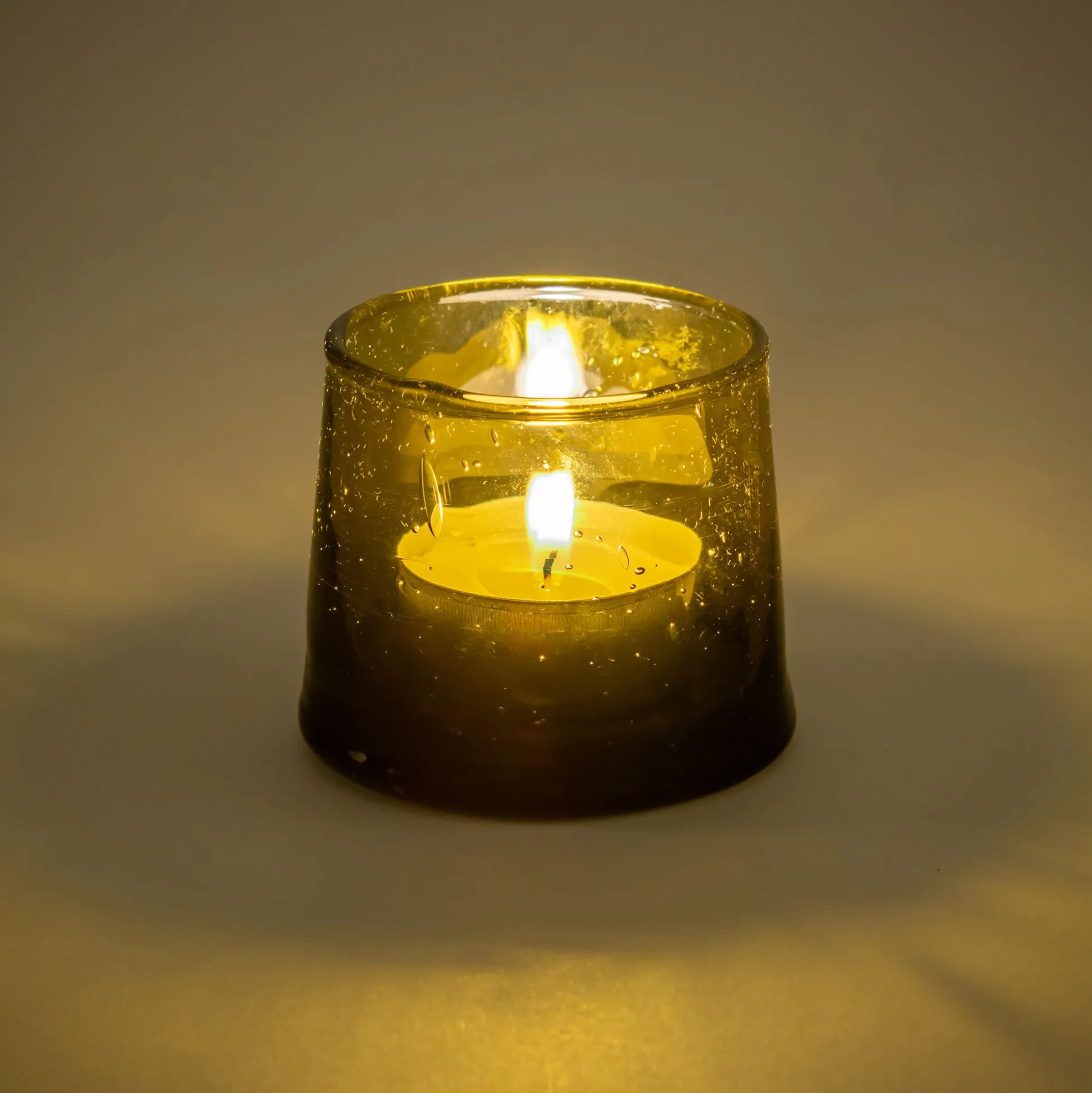 Photophore en verre bullé D6cm - vert mousse