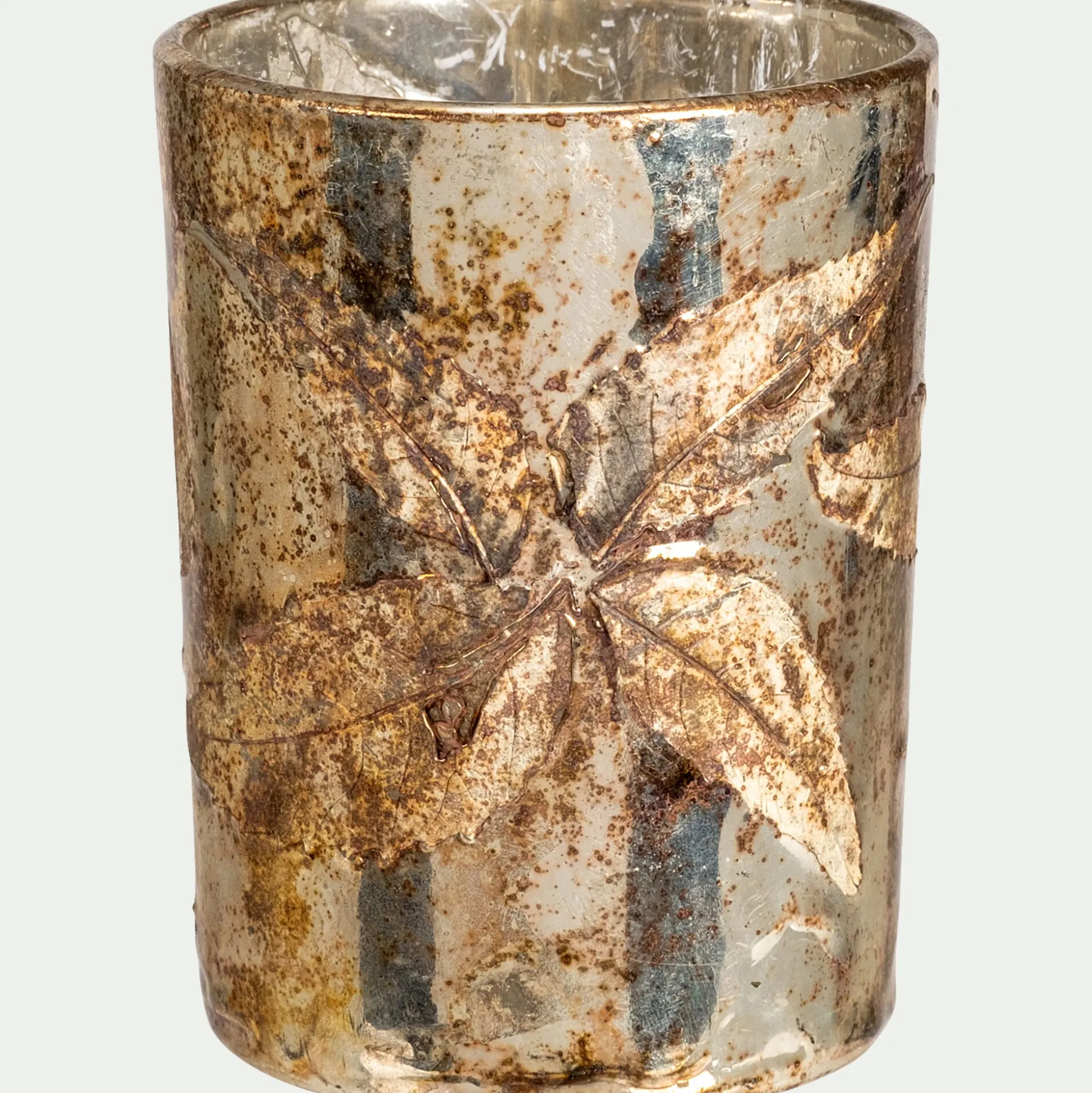 Photophore en verre motif houx D8xH10cm - doré