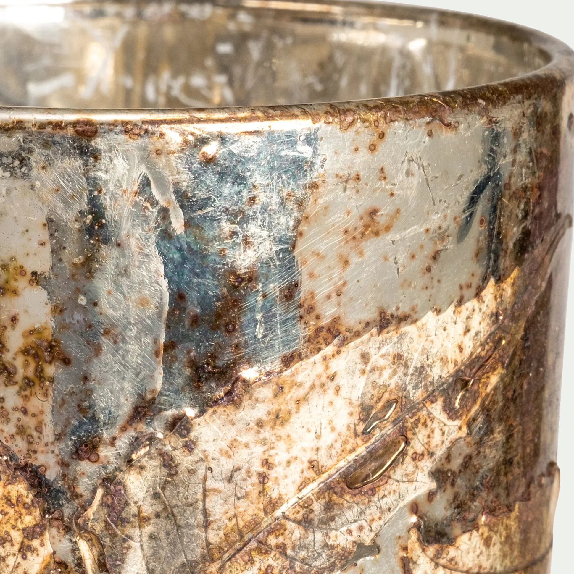 Photophore en verre motif houx D8xH10cm - doré