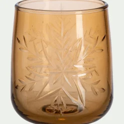 Photophore en verre motif flocons D9xH9cm - orange