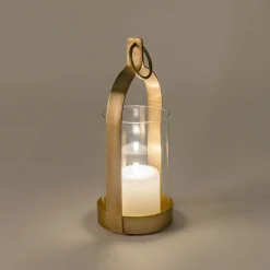 Photophore lanterne en verre et fer H25,4cm - doré