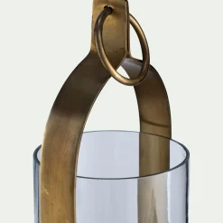 Photophore lanterne en verre et fer H25,4cm - doré